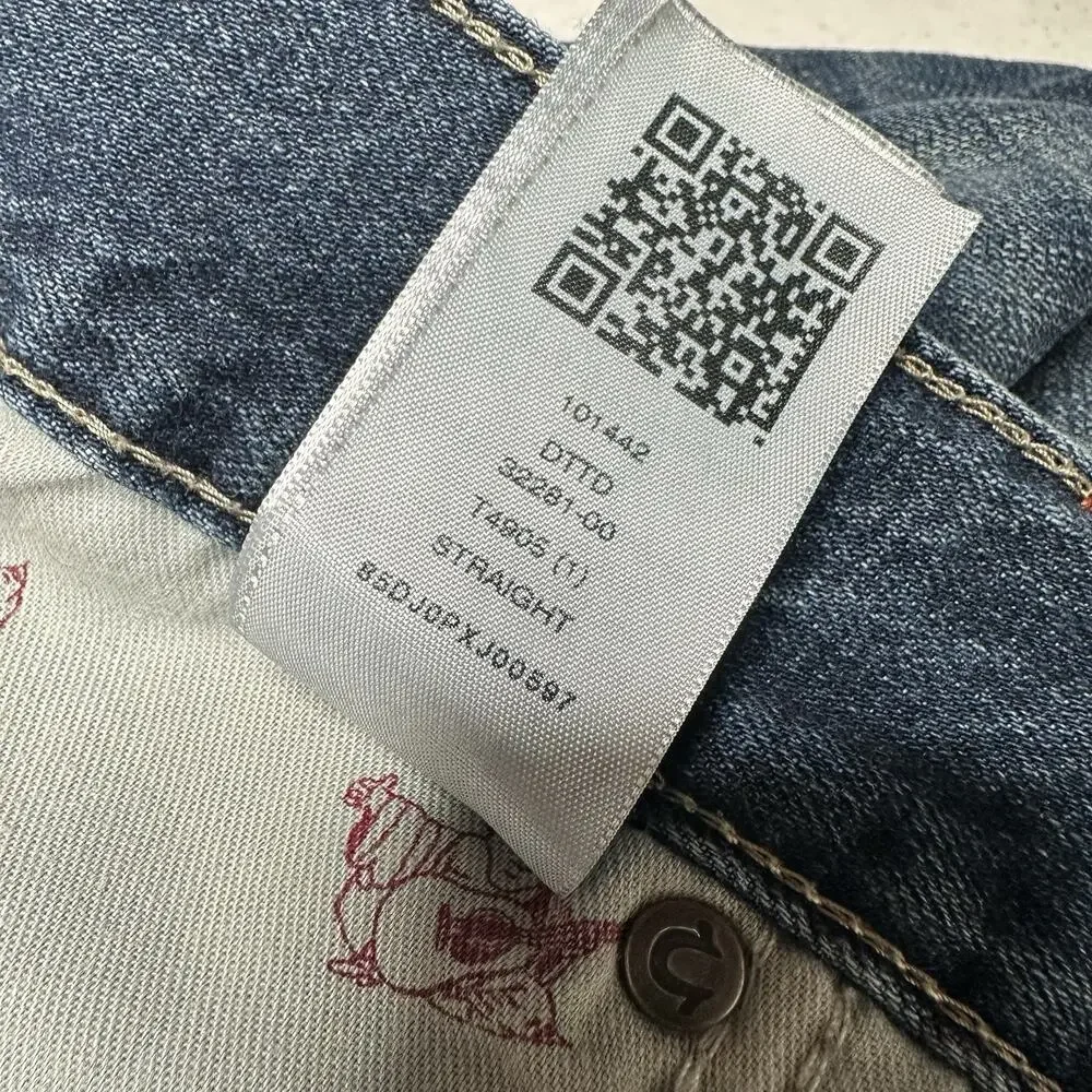 True Religion Jeans Mens 40x34 Section Straight Leg Blue Denim Distressed *Flaw